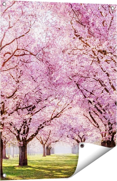 Gards Tuinposter Roze Bloesembomen Park - Bloemen - 60x80 cm - Tuindoek - Tuindecoratie - Wanddecoratie buiten - Tuinschilderij