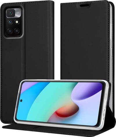 Cadorabo Hoesje geschikt voor Xiaomi RedMi 10 in CLASSY ZWART - Beschermhoes met magnetische sluiting, standfunctie en kaartvakje Book Case Cover Etui