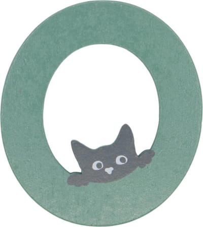 Houten Letter O Groen met Kat | 9 cm