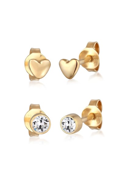 Elli - Oorbellen - Dames oorsteker hart set met kristal in 925 sterling zilver - Dames