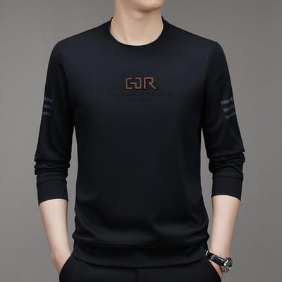 Herfst Nieuw Heren T-shirt met Lange Mouwen Jong en Middelbaar Ronde Hals Mode Casual Bedrukt Trui XL black