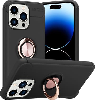 Cadorabo Hoesje geschikt voor Apple iPhone 14 PRO in ZWART - ROSE GOUD - Beschermhoes met focusring van TPU Case Cover siliconen