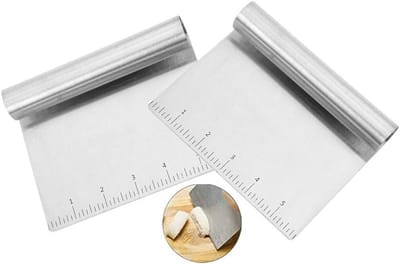 Daity 2-delige roestvrijstalen voedselschraper- en hakset - grote braadspatel - keukengadgets - maatschraper - aardappel- - groente- en taartsnijder (zilver).