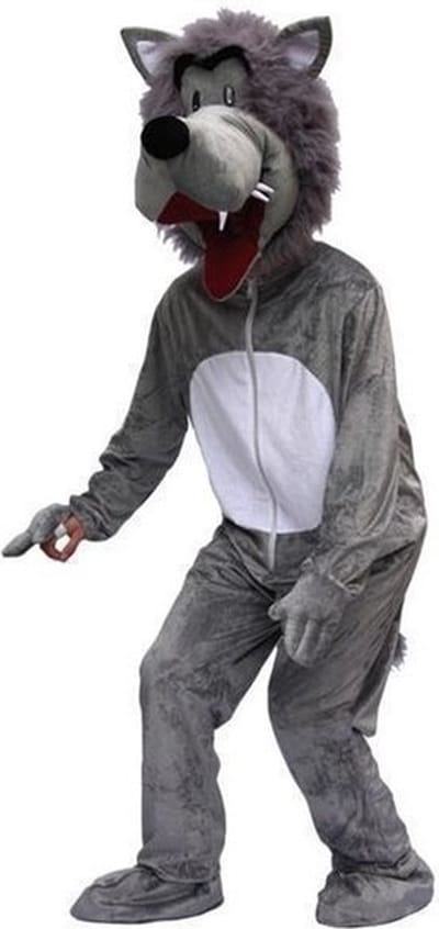 Wolven dierenpak kostuum van pluche - volwassenen - one size - mascotte outfit - grijs