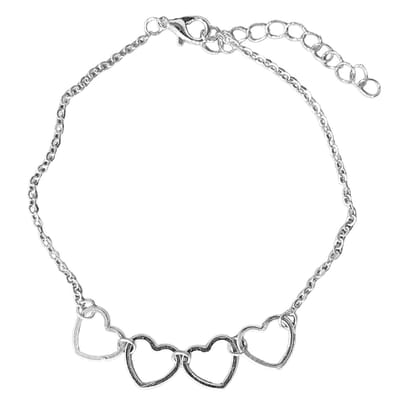 Fako Bijoux® - Enkelbandje - Enkelsieraad - Hartjes Quattro - Zilverkleurig