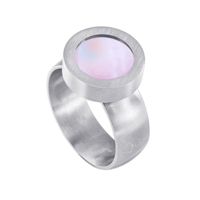 Quiges RVS Schroefsysteem Ring Zilverkleurig Mat 16mm met Verwisselbare Roze Schelp 12mm Mini Munt