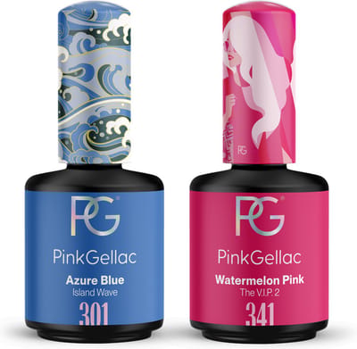 Pink Gellac Gellak Set - Manicure Set met 2 x 15ml Kleuren - 301 Azure Blue - 341 Watermelon Pink - Voordeelbundel Gelnagellak - Gel Nagellakset voor Thuis