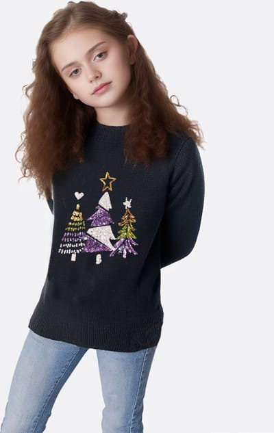 Starry Indigo - Kersttrui / Sweater Meisjes met Glitter | Kerstboom