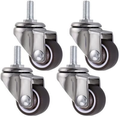 Set van 4 rubberen zwenkwielen met 25 mm M6 × 15 as, ideaal voor meubels, trolleys en babybedden, draagvermogen 15 kg per wiel