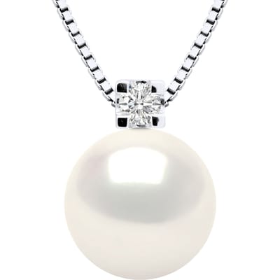 Diamond Necklace 0050 Cts natuurlijke zoetwater Pearl Ronde 9-10 mm 925