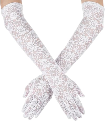 Elegante Extra Lange Kant Handschoenen voor Dames met Bloemenpatroon - Ideaal voor Bruiloften en Feestelijke Gelegenheden, Elbow Length, Wit, One Size