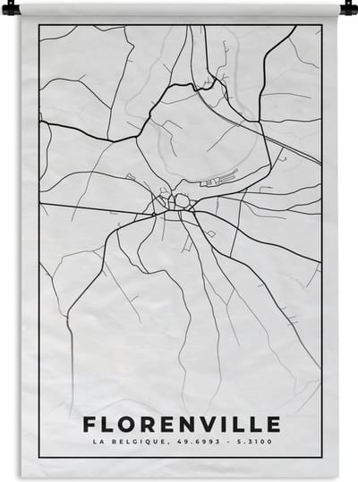Wandkleed - Wanddoek - Stadskaart – Plattegrond – België – Zwart Wit – Florenville – Kaart - 120x180 cm - Wandtapijt
