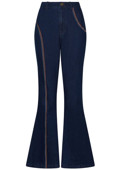 Succubus Clothing Rainbow Denim 70's Flare Jeans Navy