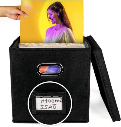 Schijfdoos, schijfdoos – albumbox met deksel en handvat, decoratieve verhuisdoos voor meer dan 50 schijven van 12 inch, opbergdoos