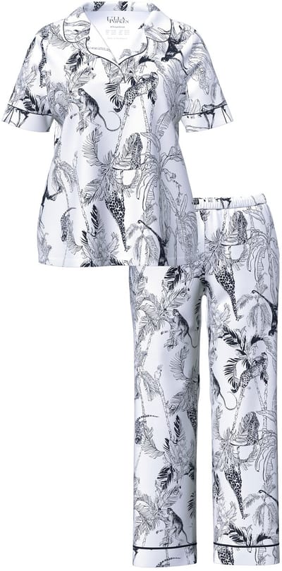 Ulla Popken - Dames - Pyjama safari kraag V-hals korte mouw - Off-white - Maat 62+