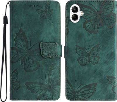 Coverup Hoesje - Geschikt voor Samsung Galaxy A06 Hoesje - Coverup Vlinders Book Case - Groen