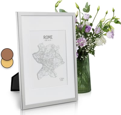 Casa Chic Fotolijst met passe-partout, 31x23cm fotolijst voor oorkonde & collage, Glazen fotolijst, Staand/wandmontage, Verticaal/horizontaal gebruik, Metalen fotolijst