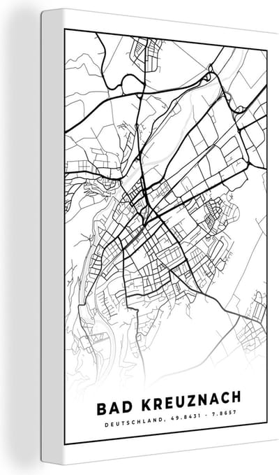 Canvas Schilderij Kaart - Plattegrond - Bad Kreuznach - Stadskaart - 20x30 cm - Wanddecoratie
