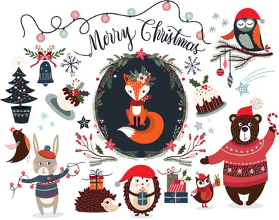 Vrolijk Kerstmis Bosdieren Kerststickers - Zelfklevende Kerststickers - Feestelijke Decoraties - 110x140cm