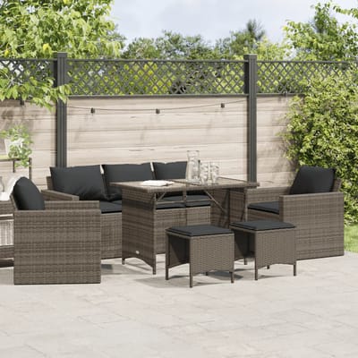 vidaXL - 6-delige - Loungeset - met - kussens - poly - rattan - grijs