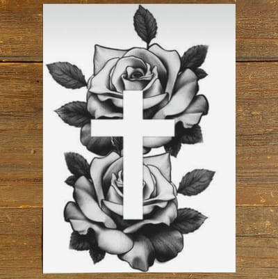 GetGlitterBaby® - Henna Plak Tattoos / Tijdelijke Tattoo / Nep Tatoeage / Fake Festival Tattoes / Temporary Face Body Glitter Tattoo Sticker - Rozen met Kruis