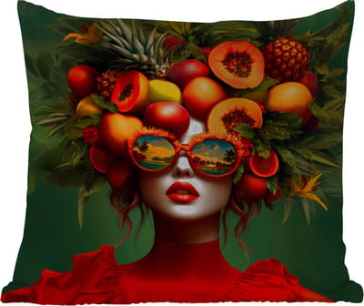 Sierkussen Buiten - Vrouw - Vruchten - Papaja - Ananas - 60x60 cm - Weerbestendig