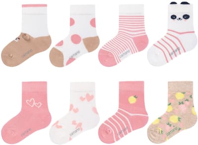 camano, Babysokken, babysokken 8-pack, camano Baby, ca-soft, zachte babysokken, OCS-gecertificeerd katoen, sokken zonder druk, verstevigde hiel, handgezoomde naad, comfortabele babysokken, babysokken katoen.