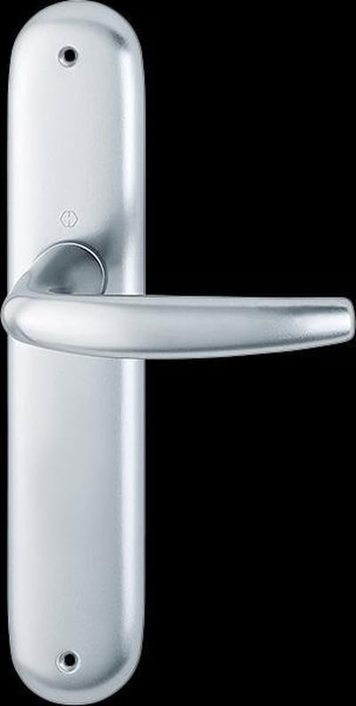 Deurkruk op schild - Aluminium F1 - Aluminium - Hoppe - Hoppe binnenschild Deurklink Atlanta - blind naturel. Dit artikel is niet meer leverbaar: vervangend artikel in RVS-look is de CC04500090-VIR