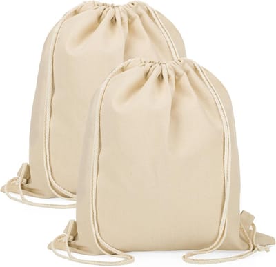 Canvas gymtas met trekkoord 38x42 cm - stoffen sporttas voor fitness, reizen en dagelijks gebruik - set van 2