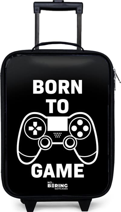 NoBoringSuitcases.com® - Kinderkoffer jongen - Kindertrolley meisje - Born to game met controller - Koffer kind lichtgewicht - Reiskoffer trolley voor kinderen - Koffertje met lichtgevende wieltjes - Rolkoffer zwart