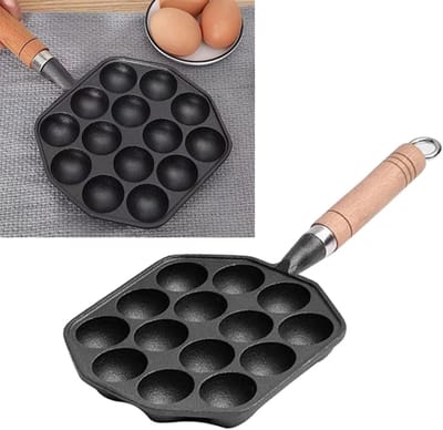 Takoyaki Grill Pan - Octopus Ball Maker - Thuis Snacks Maken - 14 Gaten Gietijzer - 22 x 21 cm
