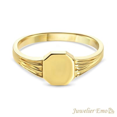 Juwelier Emo - 14 Karaat Vierkante Gouden Kinderring jongens - KIDS - GLANS LOOK - MAAT 12.00
