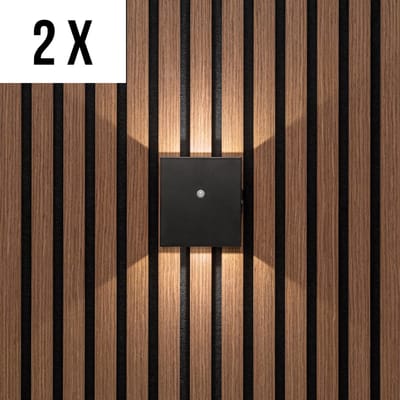 Akudeco – Oplaadbare wandlamp met 5200mAh accu en bewegingssensor – Plat model – 3000k – Zwart - 2 stuks