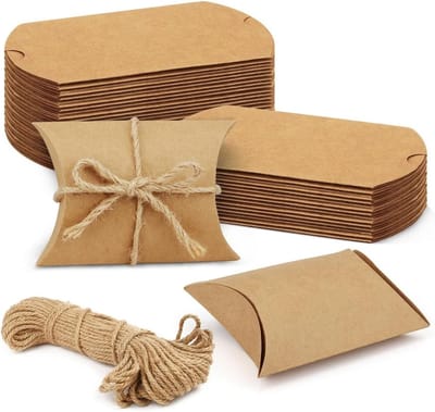 Kraft Papier Kussen Dozen - 50 Stuks Bruine Cadeauverpakkingen voor Verjaardag, Bruiloft en Baby Shower met Touw