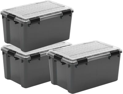 IRIS Outdoor Opbergbox met polycarbonaat deksel - 45L - Beste Allround Keuze – Waterdicht & Luchtdicht - Kunststof - Grijs/Transparant/Zwart - Set van 3