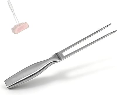 Roestvrijstalen grillvork 27 cm met antislip handgreep, ideaal voor vlees, vis en groenten, vaatwasmachinebestendig en stevig