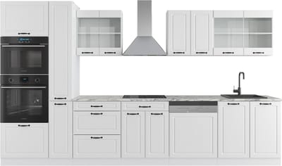 Vicco R-Line Keukenblok – 350 cm met hoge kast, WB Marmer Wit landhuis/wit