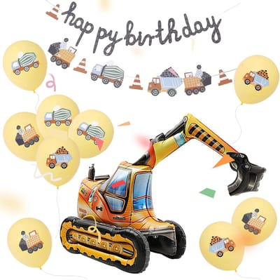 Graafmachine Verjaardagsdecoratie - Multikleur - 11 Stuks - Ballonnen en Banner voor Bouwthema Feest