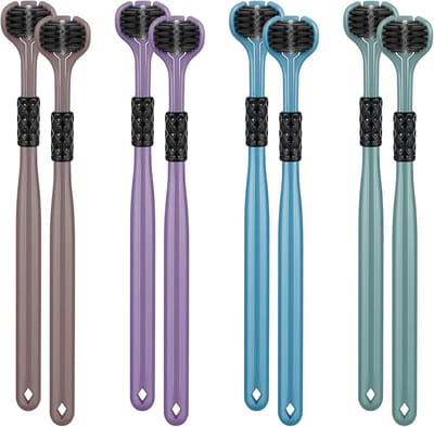 Driezijdige Tandenborstel - Driekoppige Borstel - Rondom Reiniging - Set van Acht Stuks - 18 CM Lengte - Willekeurige Kleur