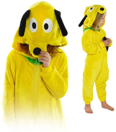 Onesies Serie - Pluto Verkleedpak - Kindermaat 146-152 - Gele Hond - Zwarte Oren