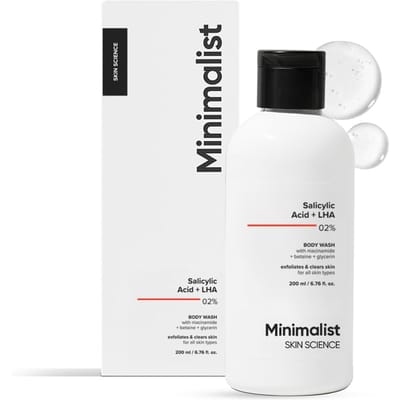 Minimalistisch 2% Salicylzuur + LHA Douchegel | Milde Exfoliërende Douchegel voor Lichaamsacne, Oneffen, Ruwe & Bobbelige Huid | Sulfaat (SLS), Kleurstof, & Geur white