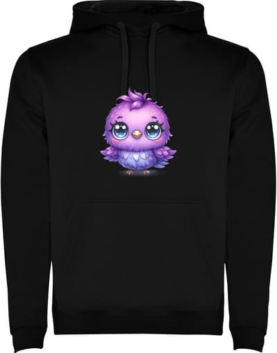 Zwarte Hoodie Kleurrijke Dromerige Vogel - Grappig - Lief - Lila Paars en klaar om te Vliegen - Cartoon - Humor Maat M