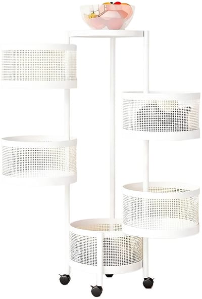 Draaibaar Opbergrek met 5 Manden - Verrijdbaar design met Opbergruimte - voor keuken en woonkamer - Wit Metaal - Groen