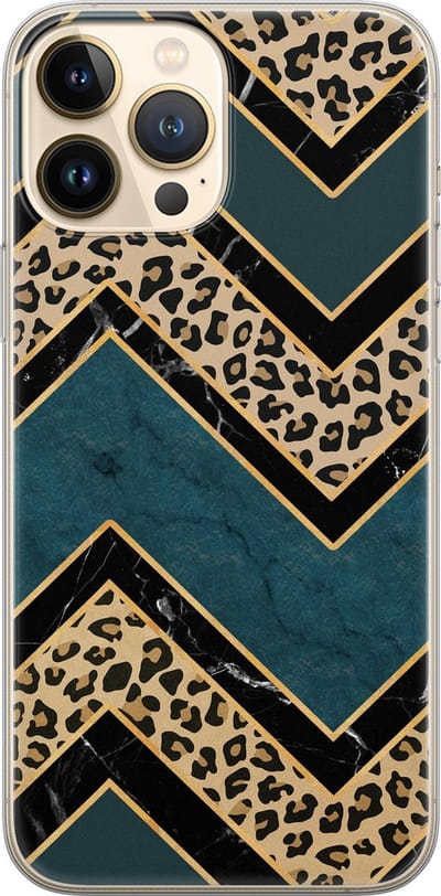 Leuke Telefoonhoesjes - Hoesje geschikt voor iPhone 13 Pro Max - Luipaard zigzag - Soft case - TPU - Luipaardprint - Multi