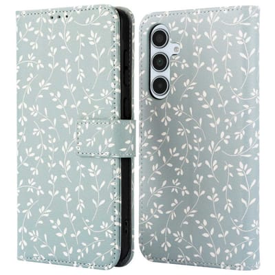 imoshion Hoesje - Geschikt voor Samsung Galaxy A35 - Design Bookcase smartphone - Smoke Green Flowers