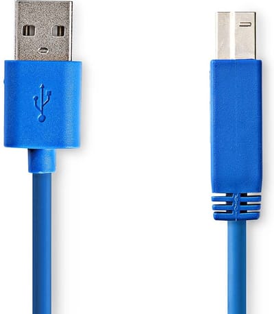 Nedis USB-Kabel - USB 3.2 Gen 1 - USB-A Male - USB-B Male - 5 Gbps - Vernikkeld - 3.00 m - Rond - PVC - Blauw - Envelop