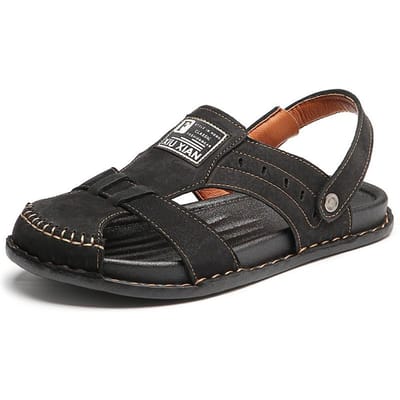 Heren Sandalen plus Maat Outdoor Zomer Nieuwe Papa Trendy Jeugd Casual Echt Leer Strand Schoenen 45 black
