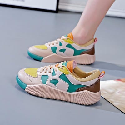 Nieuwe Lente en Herfst Veelzijdige Board Schoenen Dikke Zool Splicing Gepersonaliseerde Sport en Vrije Tijd Leer Board Schoenen 40 groen