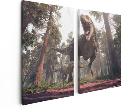 Artaza Canvas Schilderij Tweeluik Tyrannosaurus Rex Dinosaurus - T-Rex - 80x60 - Foto Op Canvas - Canvas Print