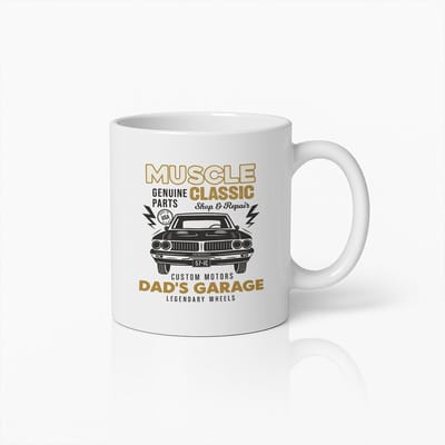 Papa’s Garage Muscle Car Mok 330ml – Klassieke Auto Koffiebeker – Cadeau voor Autoliefhebbers & Monteurs